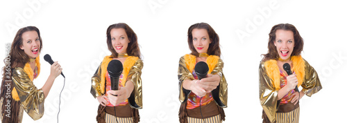 Woman in spanish clothing with mic