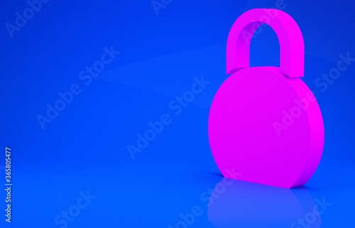 Pink Kettlebell icon isolated on blue background. Sport equipment. Minimalism concept. 3d illustration. 3D render.