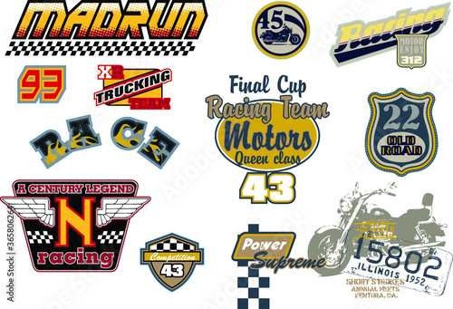 racing badges, racing, badges, illustration, sign, icon, label, stamp, design, set, vector, collection