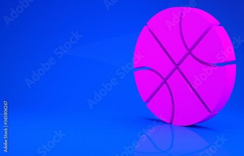 Pink Basketball ball icon isolated on blue background. Sport symbol. Minimalism concept. 3d illustration. 3D render.
