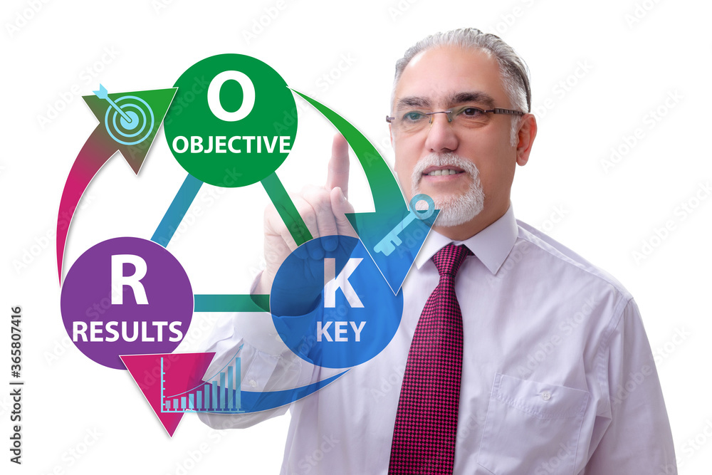 OKR concept with objective key results and businessman OKR concept with objective key results and businessman