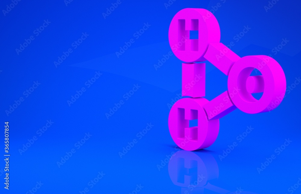 Pink Chemical formula for water drops H2O shaped icon isolated on blue background. Minimalism concept. 3d illustration. 3D render. Pink Chemical formula for water drops H2O shaped icon isolated on blue background. Minimalism concept. 3d illustration. 3D render.