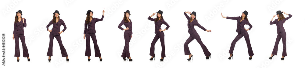 Woman wearing striped costume isolated on white Woman wearing striped costume isolated on white