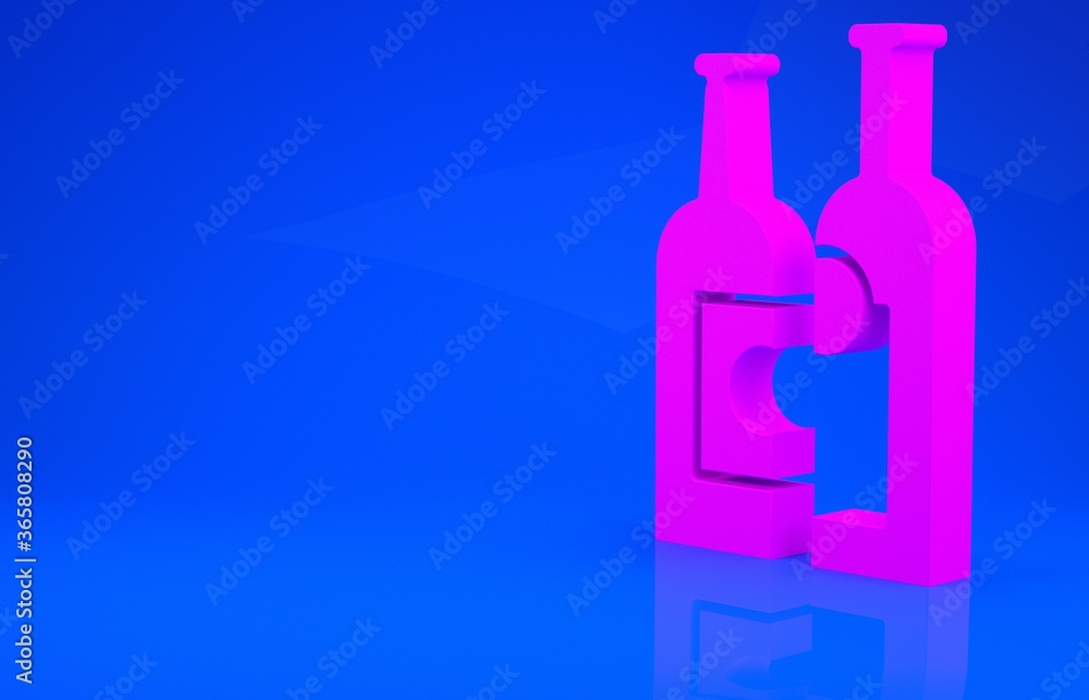 Pink Bottles of wine icon isolated on blue background. Minimalism concept. 3d illustration. 3D render. Pink Bottles of wine icon isolated on blue background. Minimalism concept. 3d illustration. 3D render.