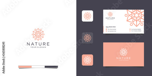 flower logo design line art and business card