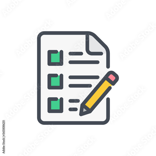 Checklist color line icon. Document with Pencil vector outline colorful sign.