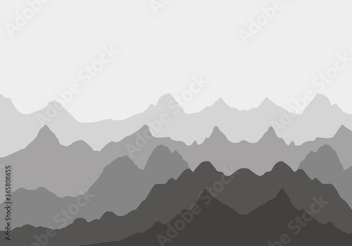 Grey mountains silhouettes on the white background. Mountains illustration.