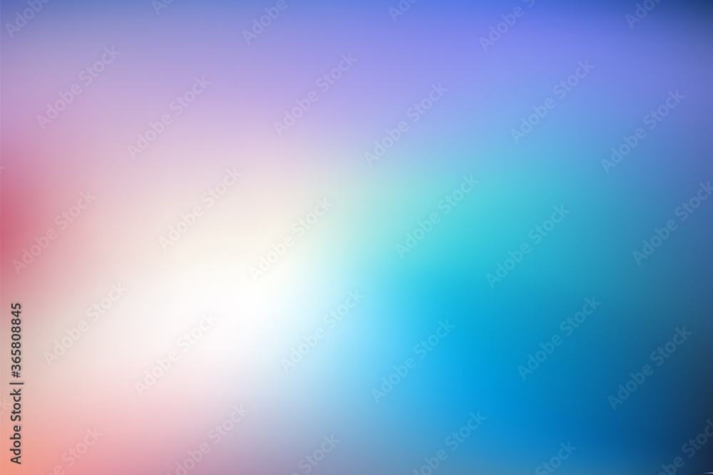Abstract Blurred mint blue purple red background. Soft light gradient backdrop with place for text. Vector illustration for your graphic design, banner, poster, website