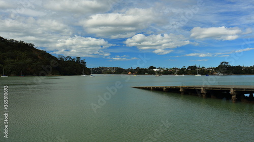 Scenic view of boat launch ramp and water near Hobsonville Ferry Terminal, Catalina Bay, Auckland, NZ