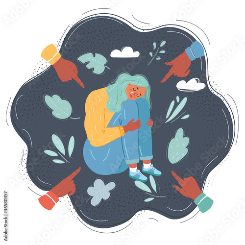 Illustration of Teenage girl depression. And people point they fingers at him