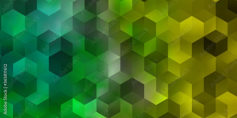 Light Green, Yellow vector background with hexagons.