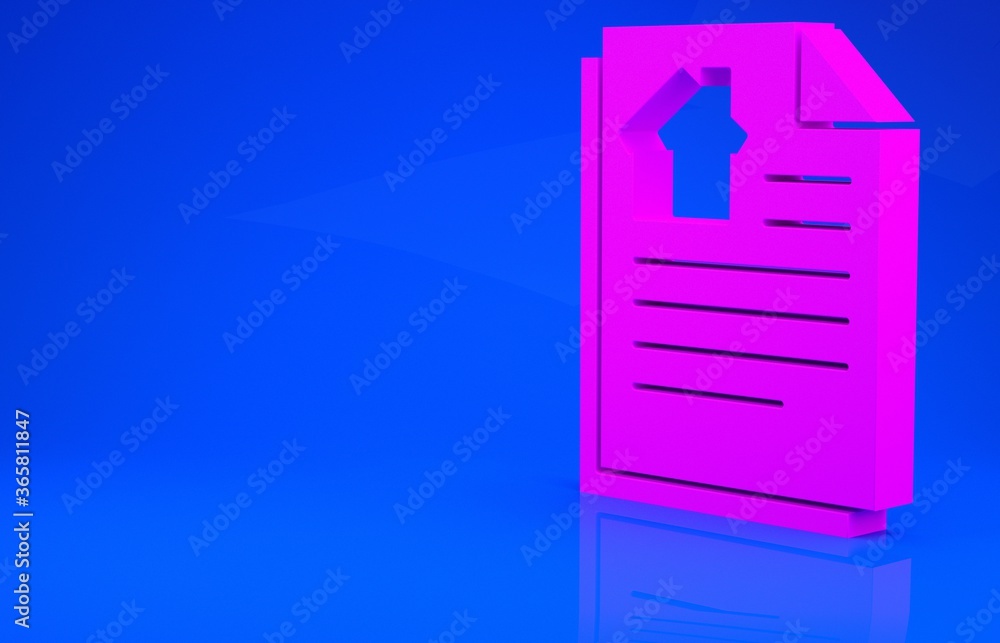 Pink House contract icon isolated on blue background. Contract creation service, document formation, application form composition. Minimalism concept. 3d illustration. 3D render. Pink House contract icon isolated on blue background. Contract creation service, document formation, application form composition. Minimalism concept. 3d illustration. 3D render.