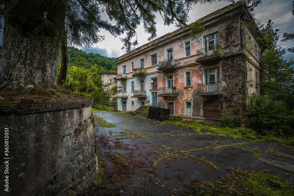Old abandoned and destroyed building in former Akarmara town, Abkhazia. Old abandoned and destroyed building in former Akarmara town, Abkhazia.