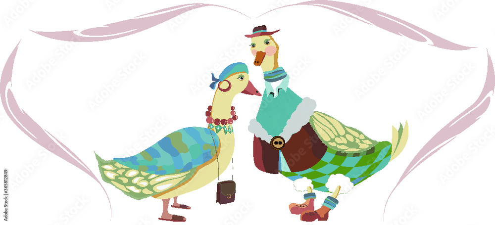 Fototapeta premium Happy Duck couple in love