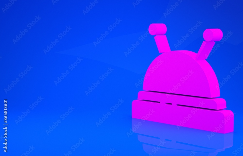 Fototapeta premium Pink Needle bed and needles icon isolated on blue background. Handmade and sewing theme. Minimalism concept. 3d illustration. 3D render.