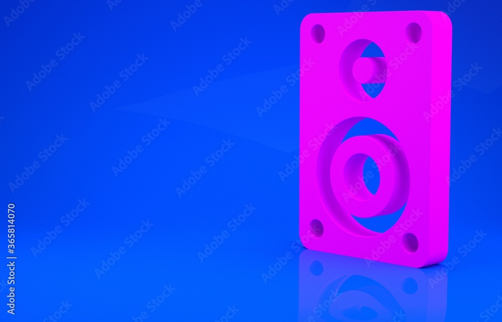 Pink Stereo speaker icon isolated on blue background. Sound system speakers. Music icon. Musical column speaker bass equipment. Minimalism concept. 3d illustration. 3D render. Pink Stereo speaker icon isolated on blue background. Sound system speakers. Music icon. Musical column speaker bass equipment. Minimalism concept. 3d illustration. 3D render.