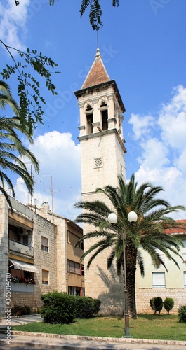 tower of a church in Trogir, Croatia