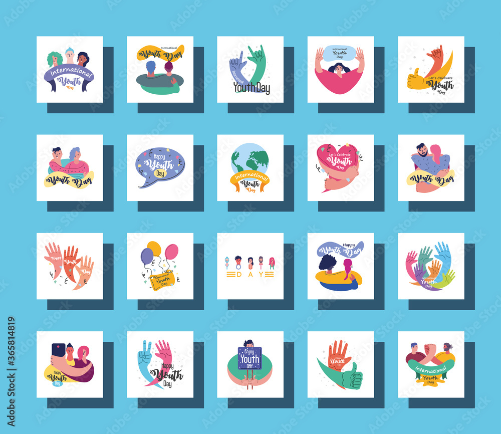 set of symbol of international youth day celebration set of symbol of international youth day celebration