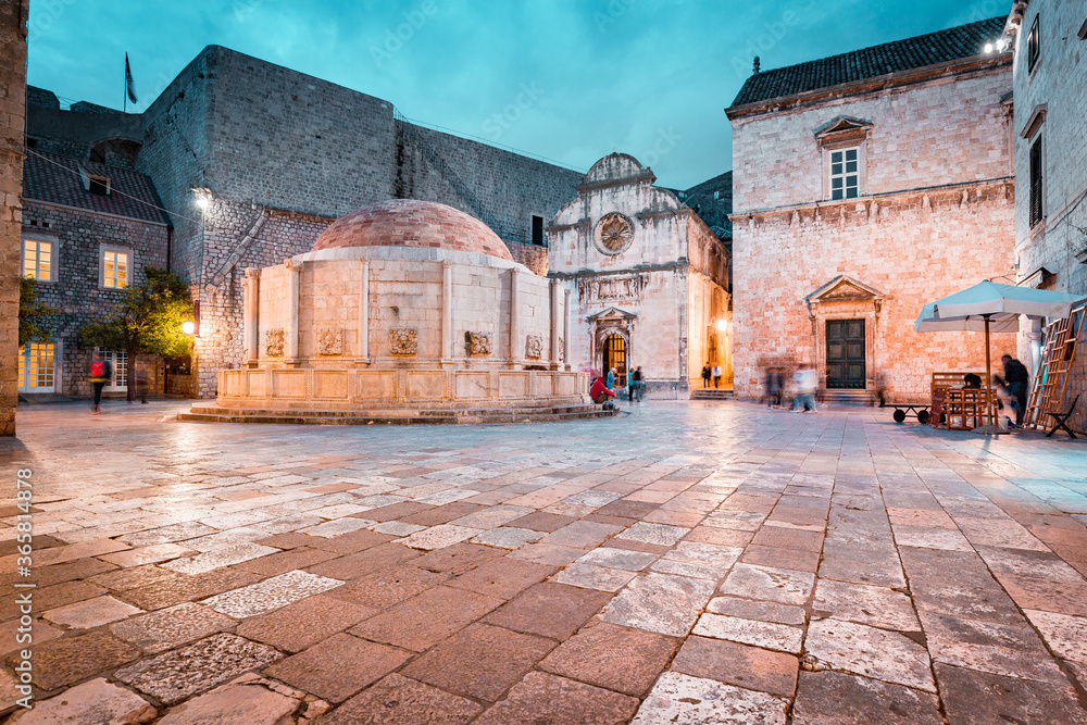 Historic town of Dubrovnik at twilight, Dalmatia, Croatia