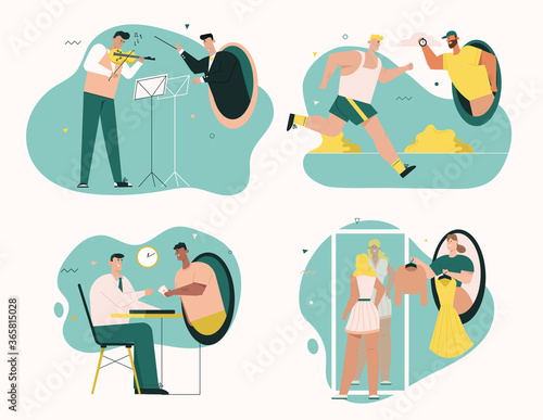 Vector character illustration of online services, metaphor scenes teleport