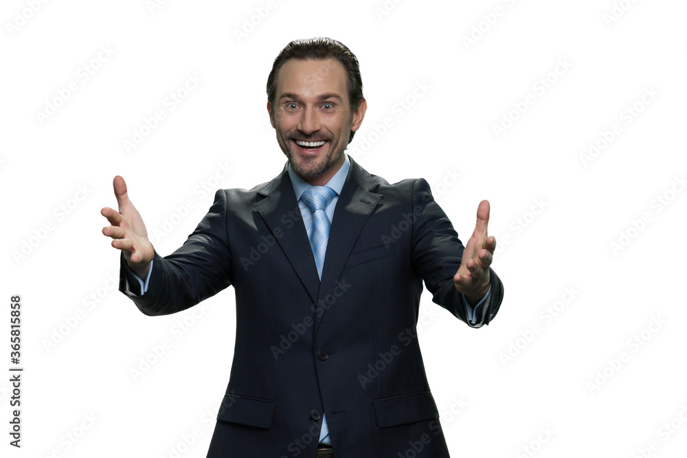 Portrait of a energetic middle-aged businessman. Successful boss isolated on white background. Portrait of a energetic middle-aged businessman. Successful boss isolated on white background.