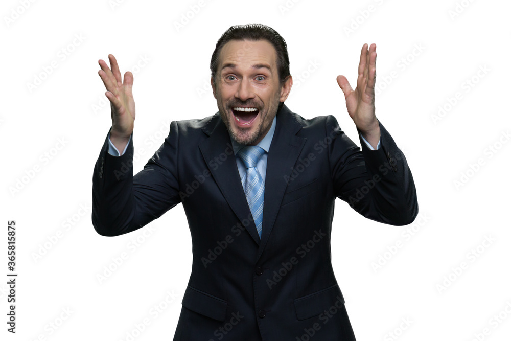 Portrait of successful businessman. Happt middle-aged boss isolated on white background. Portrait of successful businessman. Happt middle-aged boss isolated on white background.