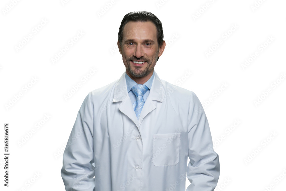 Portrait of mature confident doctor. Attractive medical man isolated on white background. Portrait of mature confident doctor. Attractive medical man isolated on white background.