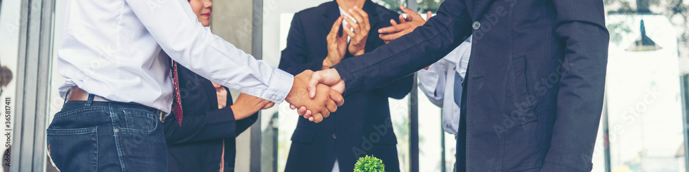 Obraz premium Banner template Partner Business Trust Teamwork Partnership. Industry contractor fist bump dealing mission business. Mission team meeting group of People Fist bump Hands together. Business Concept