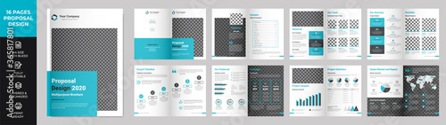 16 page Multipurpose Brochure template, simple style and modern layout, Elements of infographics for Business Proposal, Presentations, Annual report, Company Profile, Corporate report template