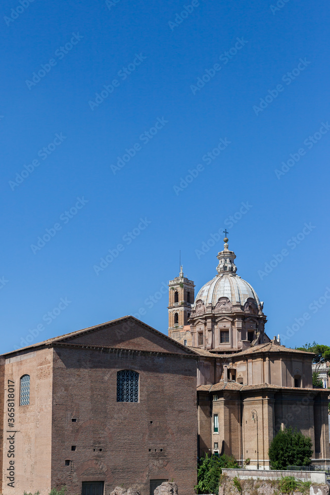 ROME, ITALY - 2014 AUGUST 18. Santi Luca e Martina, a catholic church at the Roman.