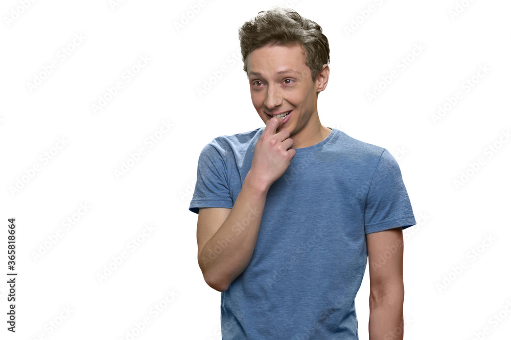 Teen romantic guy is thinking. Isolated on white background. Teen romantic guy is thinking. Isolated on white background.