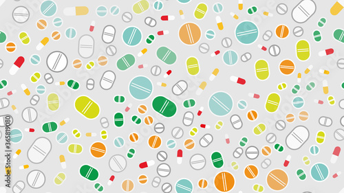 Tablets on gray.Vector illustration. Covid-19. Pandemic. Pills. Coronavirus. Seamless