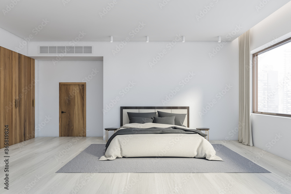 White master bedroom interior with door White master bedroom interior with door