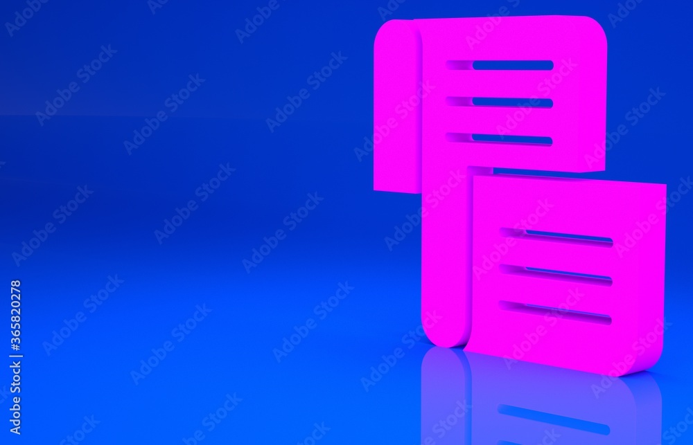 Pink Decree, paper, parchment, scroll icon icon isolated on blue background. Minimalism concept. 3d illustration. 3D render.. Pink Decree, paper, parchment, scroll icon icon isolated on blue background. Minimalism concept. 3d illustration. 3D render..