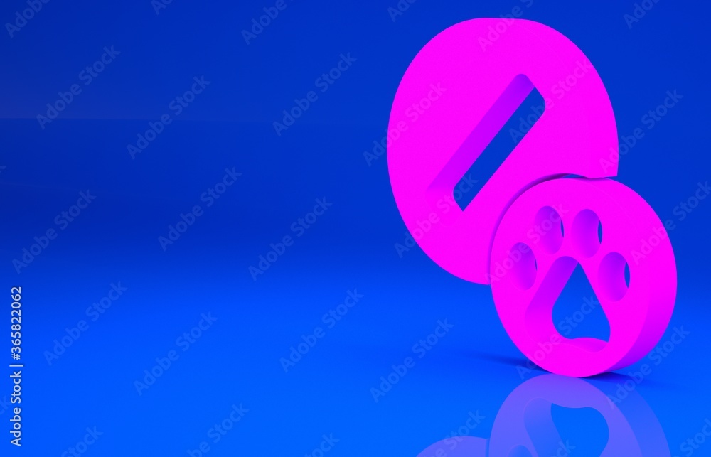 Pink Dog pill icon isolated on blue background. Prescription medicine for animal. Minimalism concept. 3d illustration. 3D render.. Pink Dog pill icon isolated on blue background. Prescription medicine for animal. Minimalism concept. 3d illustration. 3D render..