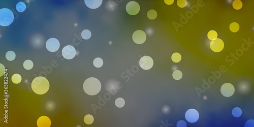 Light Blue, Yellow vector texture with circles, stars. Abstract illustration with colorful shapes of circles, stars. Pattern for booklets, leaflets.