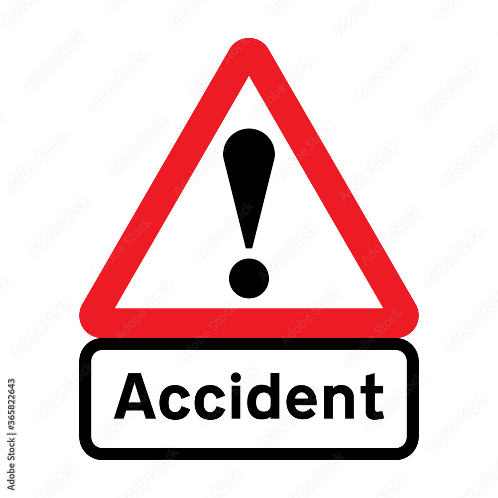 Traffic accident road sign. Other danger traffic sign. Illustration of red triangle warning road sign with exclamation mark inside. Caution icon vector design template isolated on white background. Traffic accident road sign. Other danger traffic sign. Illustration of red triangle warning road sign with exclamation mark inside. Caution icon vector design template isolated on white background.