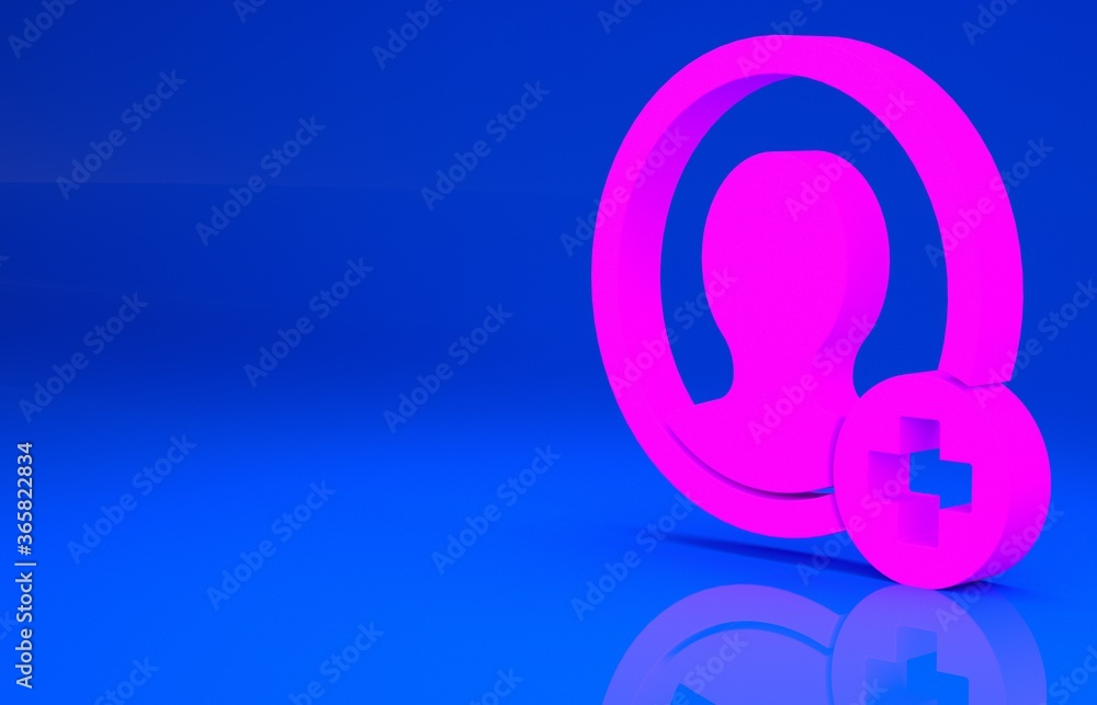Pink Create account screen icon isolated on blue background. Minimalism concept. 3d illustration. 3D render.. Pink Create account screen icon isolated on blue background. Minimalism concept. 3d illustration. 3D render..