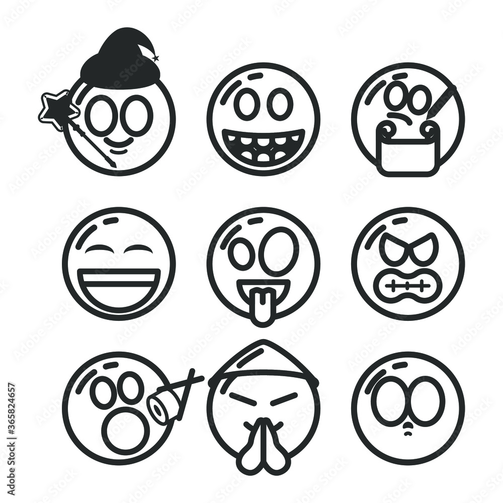 Set Of DIfferent Black Line Smile Vector Icon Emoticons Sign Doodle Set Of DIfferent Black Line Smile Vector Icon Emoticons Sign Doodle