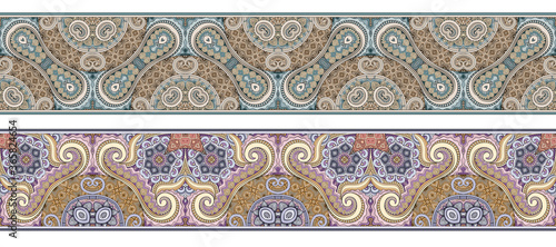 Vector abstract ethnic hand drawn border set