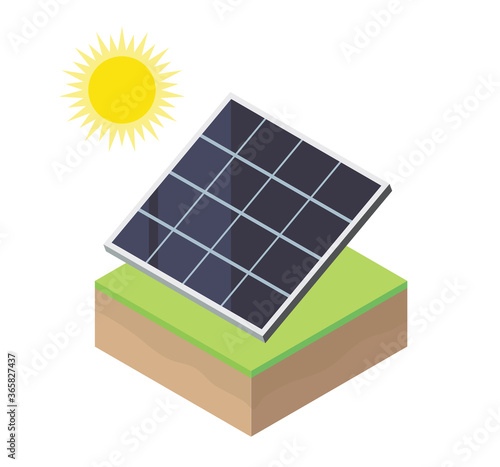 solar cell icon ecology save energy cartoon simple isometric 3d isolated on white