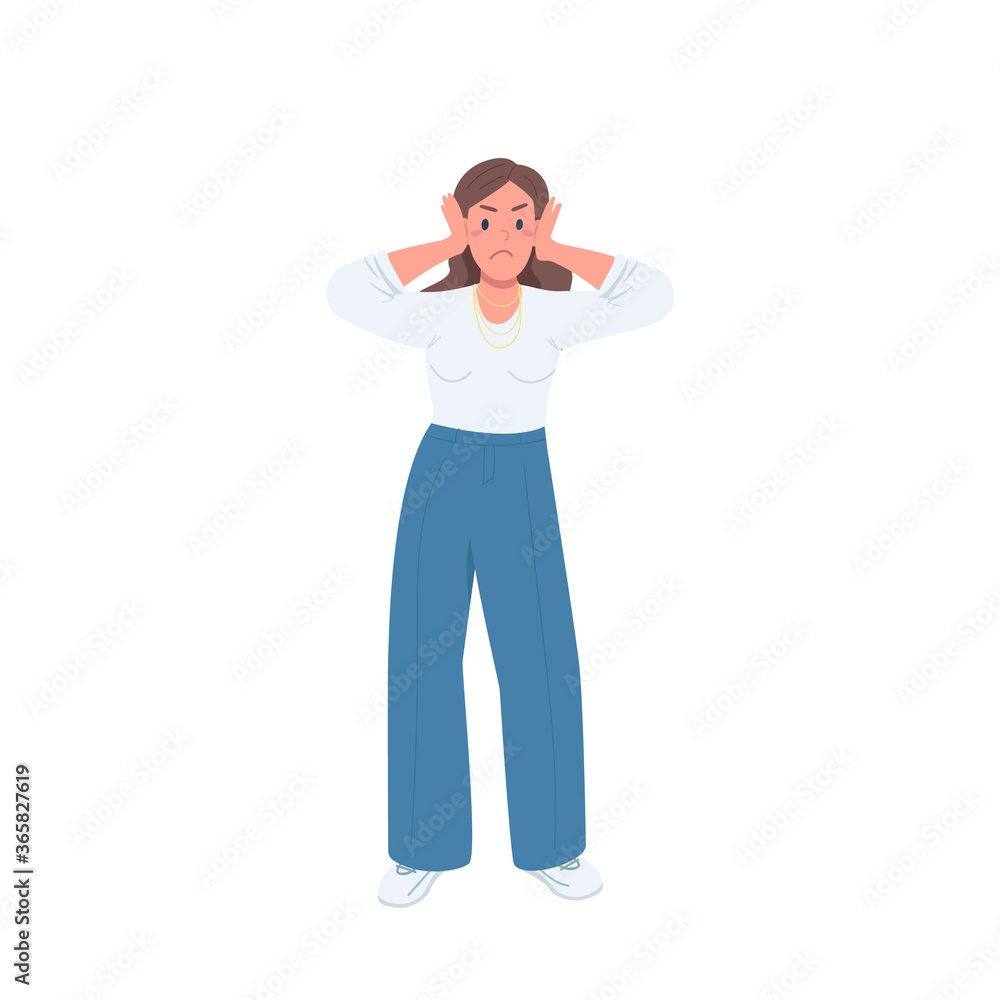 Annoyed female flat color vector faceless character