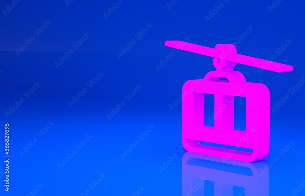 Pink Cable car icon isolated on blue background. Funicular sign. Minimalism concept. 3d illustration. 3D render.. Pink Cable car icon isolated on blue background. Funicular sign. Minimalism concept. 3d illustration. 3D render..