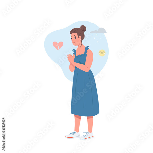 Heartbroken woman flat color vector faceless character
