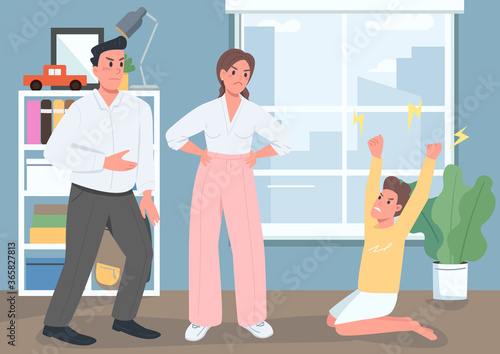 Family conflict flat color vector illustration