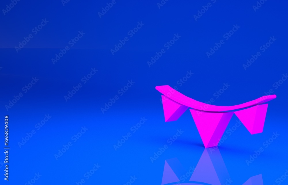 Pink Carnival garland with flags icon isolated on blue background. Party pennants for birthday celebration, festival decoration. Minimalism concept. 3d illustration. 3D render.. Pink Carnival garland with flags icon isolated on blue background. Party pennants for birthday celebration, festival decoration. Minimalism concept. 3d illustration. 3D render..