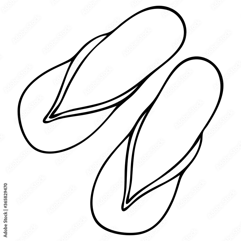 vector illustration in doodle style in black, beach slippers, vacation at sea, isolate on a white background vector illustration in doodle style in black, beach slippers, vacation at sea, isolate on a white background