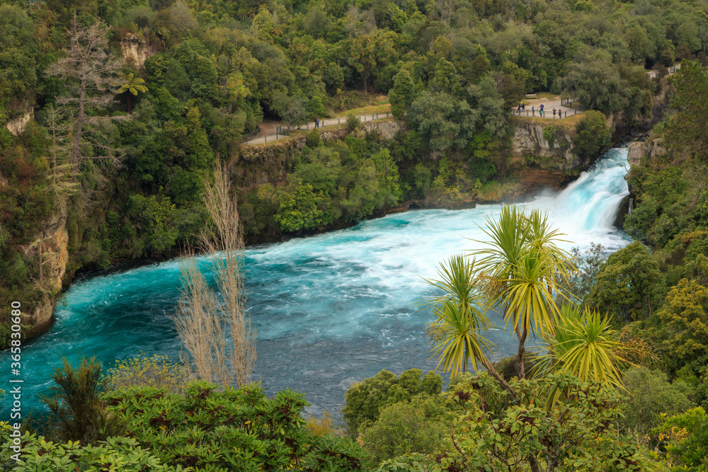 The Huka Falls, New Zealand's most famous waterfall, on the Waikato River near Taupo 