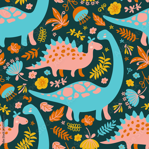 DINO COLLAGE Grunge Prehistoric Cartoon Animals Seamless Pattern Vector Illustration for Fabric and Digital Paper