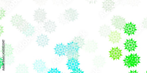 Light green vector beautiful snowflakes backdrop with flowers.